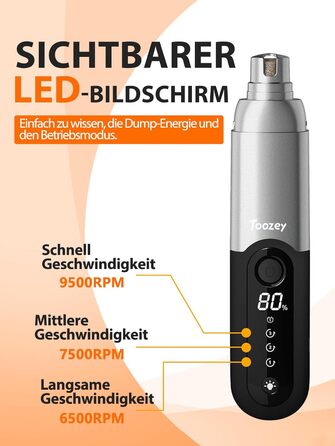 Точилка для кігтів собак Toozey з LED-підсвіткою, тиха (40 дБ), 3 швидкості, акумулятор 7,5 год, USB, для котів та собак