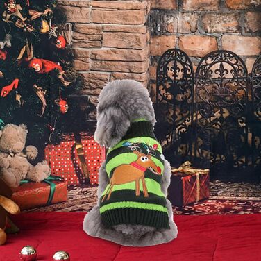 Пуловер для собак на Різдво, кумедний різдвяний пуловер для собак з мультфільмом Оленя, Санти та Сніжинок, теплий в'язаний пуловер для собак маленьких, середніх та великих розмірів, XXS-XXL (110-Green, XXL) XXL 110-Зелений