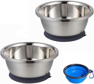 Набори мисок для собак QANIUOS з нержавіючої сталі (2 шт.), неслизькі, об'єм 2200 мл, для великих та середніх собак