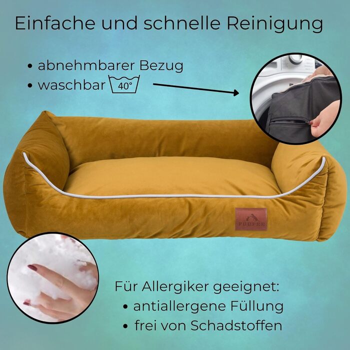 Жовте лежанка для собак XL (120 x 90 см) знімний чохол на блискавці | Лежанка для великих собак | Миється
