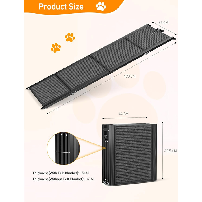 Східці для собак Hunderampe - складані, портативні, з антиковзким покриттям, для автомобілів, SUV та вантажівок (170x44 см)