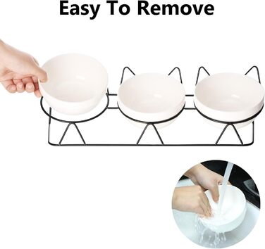 Набір мисок для котів Yamitora (3 шт.) з підставкою, керамічні, підняті, для корму та води, з нержавіючої сталі (чорний)