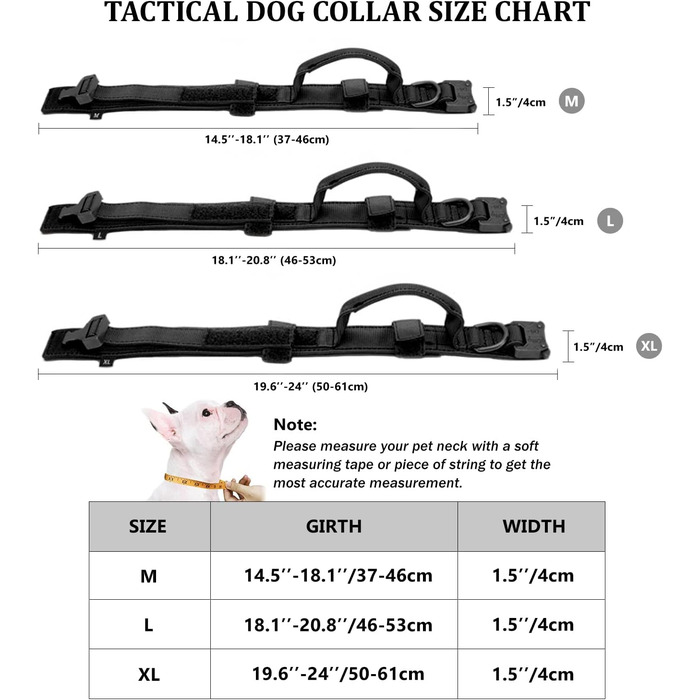 Тактичне обплетене нашийник для собак з контролем та ручкою, Military Soft, для великих собак (Чорний, M)