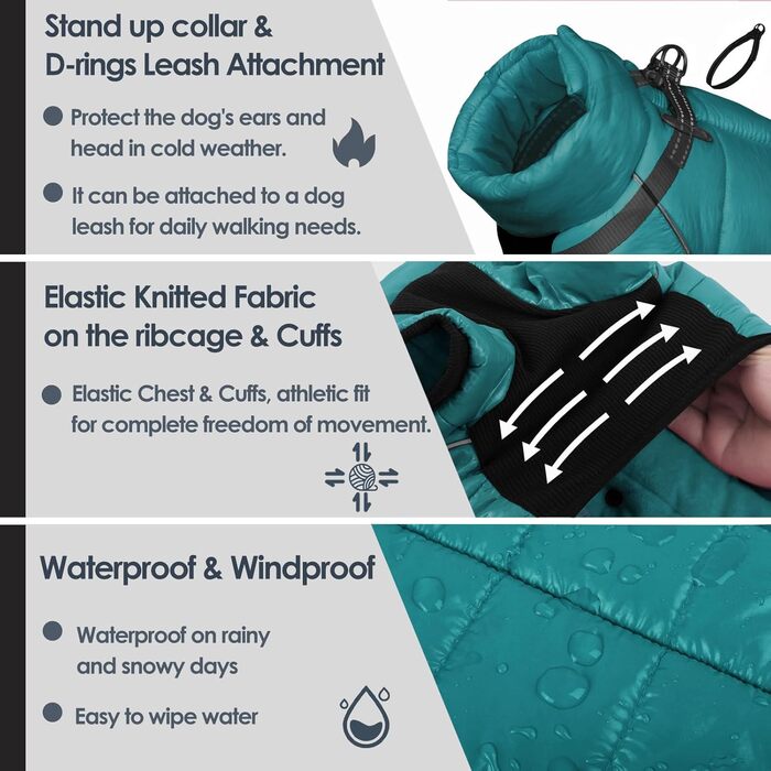 Водонепроникний зимовий одяг для собак AOFITEE - теплий костюм з флісу, середній розмір, блакитний, з відбиваючими смугами