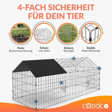 Вольєр для кроликів CADOCA® 180x75x75 см з дахом та захистом від сонця для саду