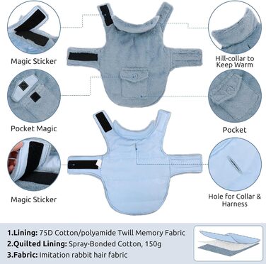 Теплий зимовий одяг для собак CITE TOILE з захистом живота, зимова куртка для собак з світловідбиваючими елементами, двостороння куртка для собак з отвором для шлейки, XXL (X-Large, самт блакитний)