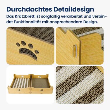 Кігтечка для котів з картону велика XXL, лежанка-кігтеточка, коробка для котів, кігтешкребок, килимок для котів з високоякісного гофрокартону та дерева, 48,5x40x15,5 см, подарунок для любителів котів, жовто-білі смуги