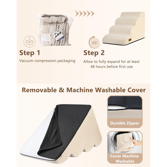 Сходинки для собак та котів на ліжко/диван, 4-х ступінчасті, з антиковзним покриттям, зручні та довговічні (26x15.7x17.4 см, Бежевий)