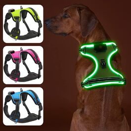 Світловідбивний LED нашийник-жилет для собак Bpawser, без натягу, з ручкою, USB-зарядка, зелений, розмір XS