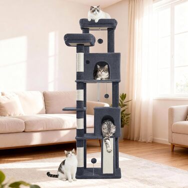 Котячий будиночок Kratzbaum 178 см: стабільний, з дряпальними стовпцями, лежаками та платформами, сірий