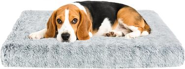 М'яке ортопедичне ліжко для собак середніх порід знімний, пральний чохол, собача коробка-ліжко, підтримка з пінополіуретану, плюшевий килимок з антиковзною основою (Сірий, 91,4 x 61 см)