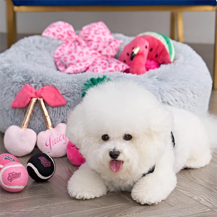 Кругле лежанка для собак та котів Juicy Couture Devon, штучне хутро, велика, Taupe (сіра), 61x61x20 см