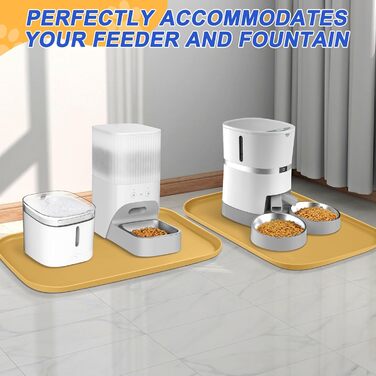 Силіконовий килимок для корму домашніх тварин з піднятим бордюром, миски для собак та котів, килимок для годівлі з високим бордюром для захисту від води, гумовий килимок 24x16x0,8 см (24 x 16 x 0.8 дюймів, Бежевий)