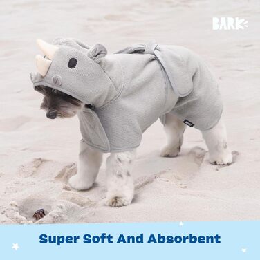 Рушник для собак BarkBox – халат для купання, швидко сохне, колір 'Носоріг', розмір S