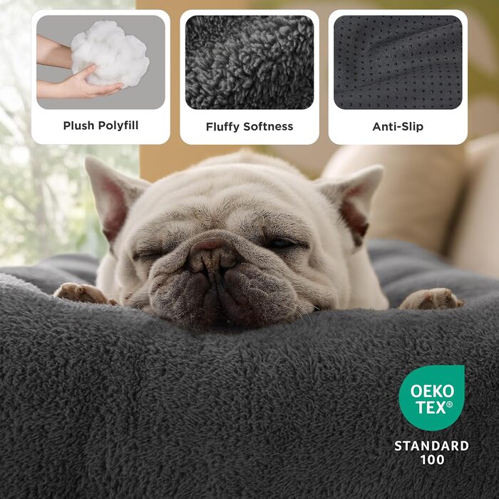 Килимок для собак BEDSURE XL - великий, сірий, 104x69x8 см. З антиковзким дном, для великих собак, з подушкою для заспокоєння.