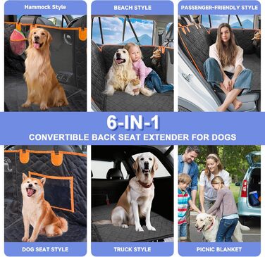 Накладка на сидіння автомобіля для собак, жорстка основа, до 180 кг, водовідштовхуючий захист з сіткою, підходить для позашляховиків та вантажівок, розмір L (147x75 см) (Чорний з помаранчевим, M(132 x 63 см))