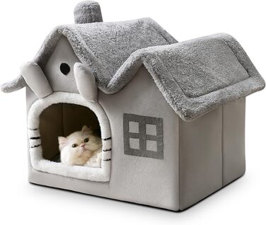 Будиночок для котів і собак ALLSOPETS, складаний, знімна подушка, теплий зимовий лежак для котів і собак, сірий, розмір M