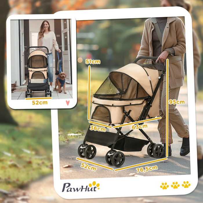 Дитячий візок для собак (buggy), складаний, 1 кошик, 2 гальма, з ременем безпеки, світло-коричневий