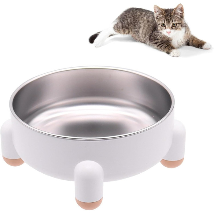 Набір мисок для котів та собак з нержавіючої сталі, 2 шт. (білий)