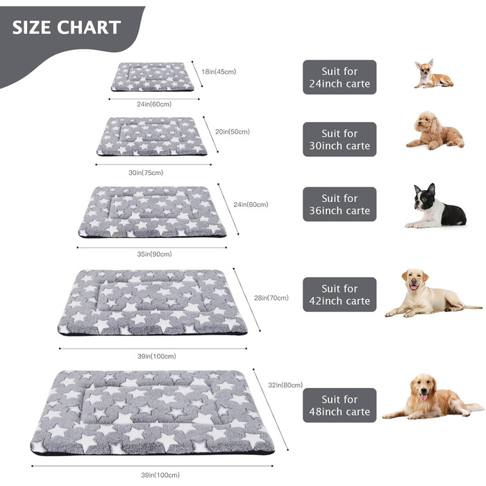Ортопедичне ліжко для собак BVAGSS, м'яка та тепла підстилка для собак, 100x80 см, білий зірковий принт