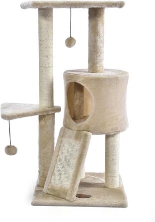 Дряпалка для котів PATAM з натурального сизалю, з котячою печерою та рампою, посилена основа, легка збірка - висота 83,5 см, іграшки Беж (Беж)