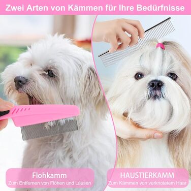 Набір для грумінгу собак та котів (9 шт.) - щітка для самостійного очищення, гребінець для видалення ковтунів, триммер для нігтів з напилком, гребінець від бліх, рукавичка для миття - професійний набір для догляду за шерстю для короткошерстих та довгошерс