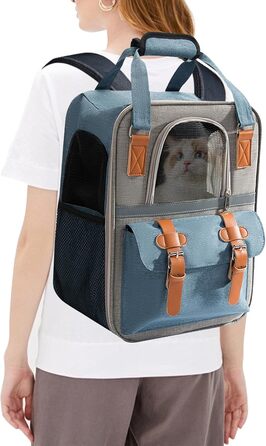Рюкзак для собак та котів PETCUTE, дихаючий, для маленьких тварин, з відбиваючим ременем, складаний, знімний килимок, внутрішній ремінь безпеки, для прогулянок (Блакитний)