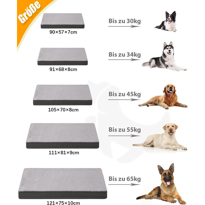 Ортопедичне ліжко для собак великих порід KSIIA, 105x70 см, знімний чохол, двостороннє, темно-сірий