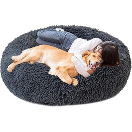 Ортопедичне ліжко для собак XL/XXL: м'яке, кукурудзяне, овальне, антистрес, для великих та середніх собак, темно-сіре