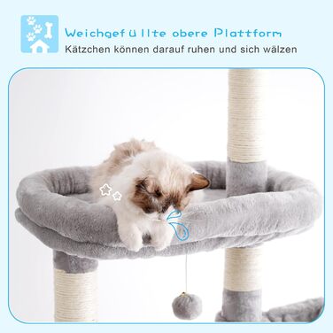 Котячий будиночок Hey-brother Kratzbaum: регульований котячий комплекс 250-280 см, до стелі, для великих котів, з гніздом, сірий, 0MPJ091W