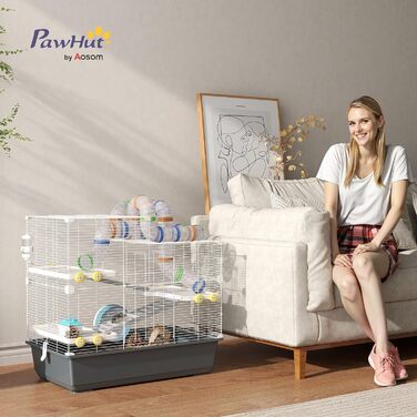 Клітка для хом'яків PawHut 4-ярусна з аксесуарами: колесо, годівниця, тунель, хатинка. Розмір 78x45x73 см, сіра