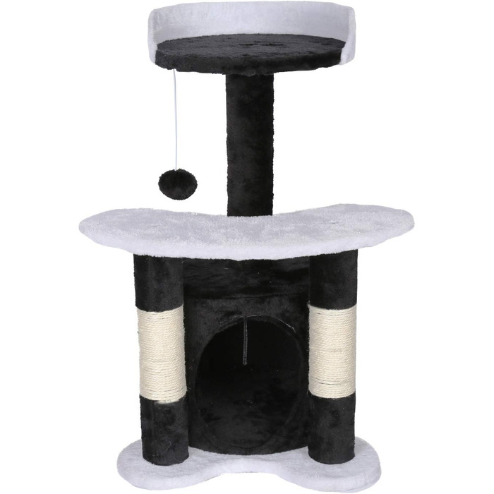 Драбина для котів Wiltec 67 см, чорно-біла, з сизалю, платформою, будиночком та іграшкою. Кліматична драбина для котів