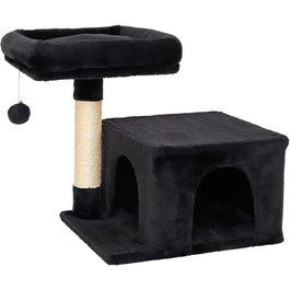 Дряпка для котів Lionto з лежаком та печерею, 50 см, з м'ячиком та дзвіночком, мотузкою з сизалю та плюшем, підходить для котів будь-якого розміру (Чорний)