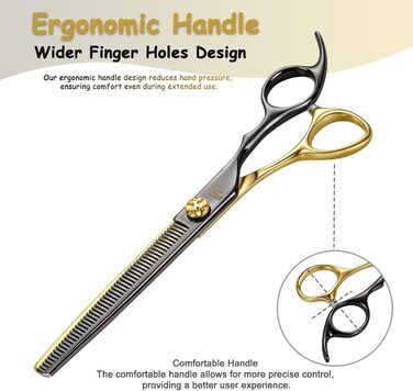 Професійна вигнута ножиці для грумінгу собак, 19.1 см, 440C сталь, чорний та золотий, з декоративним гвинтом