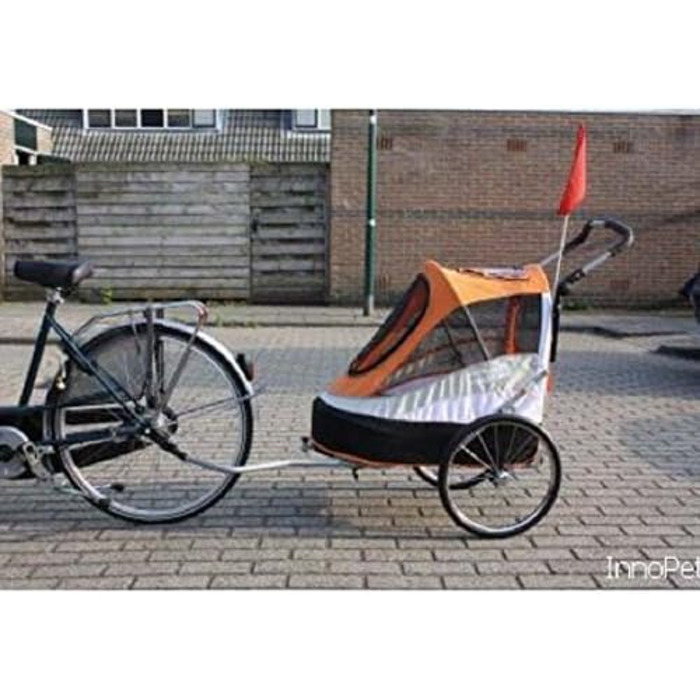 Innopet Sporty: Причіп для собак на велосипед Deluxe чорний/срібний - 2-в-1 (будка та причіп), до 30 кг, з дощем. Включено тягу та з'єднувач.