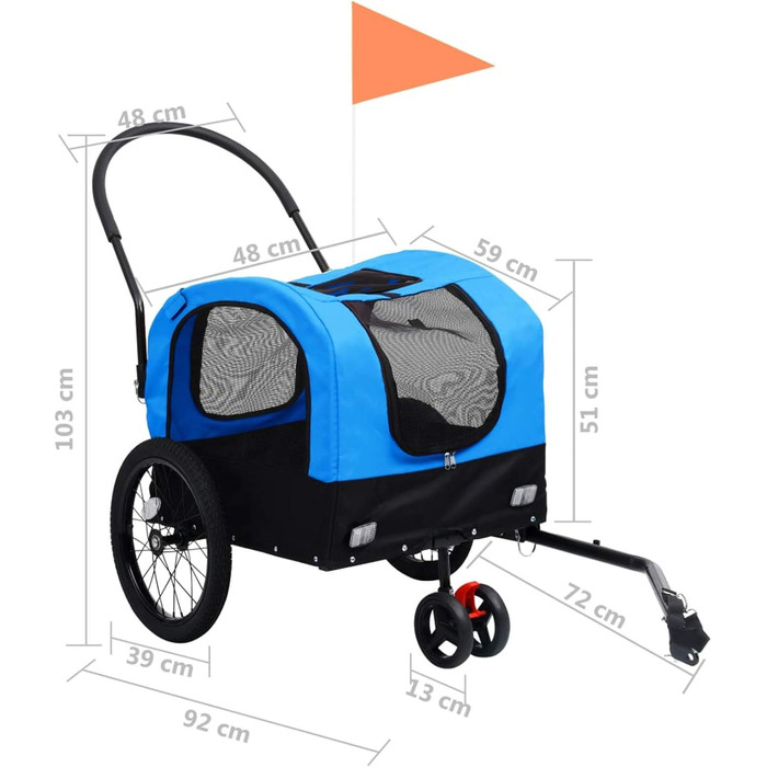 Універсальний причіп-біговий візок для домашніх тварин Tidyard 2-в-1, для собак, блакитно-чорний, 9,5 кг