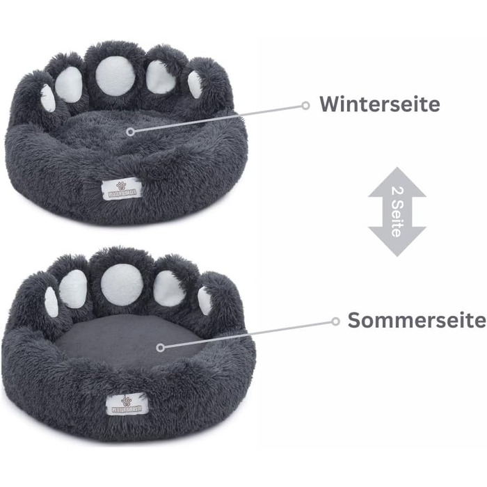 Кругле ліжко для собак Pfoten&nasen® Bärenpfote, сірого кольору, розмір S (65 см) – м'яке, зручне, для маленьких собак, легко миється