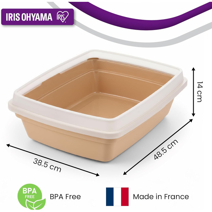 Лоток для котів Iris Ohyama XXL з високими бортиками, бежевий, одинарний, для великих котів та Maine Coon, з захистом від розсипання, BPA-free