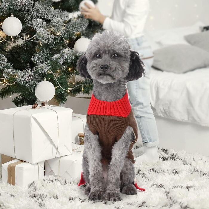 Стильний святковий светр для собак: теплий, м'який, з рентієром, для маленьких собак, коричневий, для осені та зими