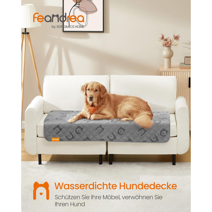 Водонепроникний плед для собак Feandrea, 135 x 76 см, захист для авто та дивану, машинного прання, антиковзаюча підкладка, стеганий дизайн, сірий (PPB024GD01 S)