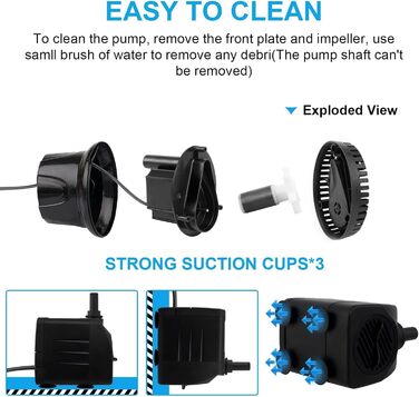 Погружний насос для ставка, фонтану, акваріума Wasserpumpe 1800 л/год, 3 насадки (13/16/19 мм), кабель 1.9м, 16 Вт