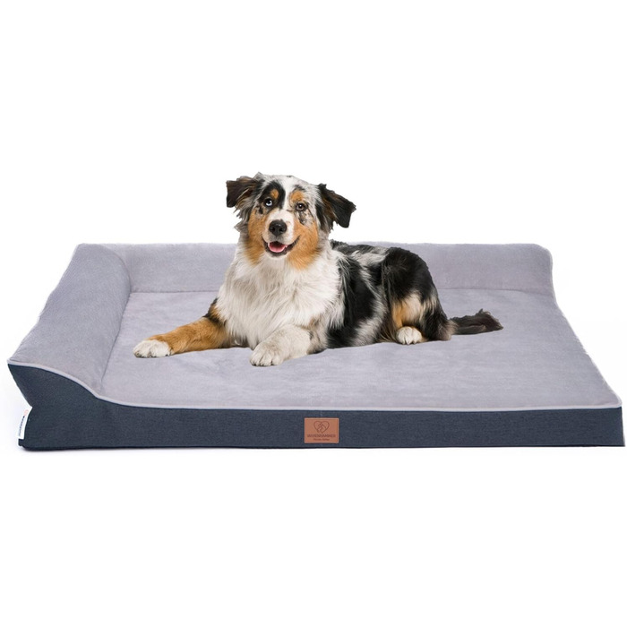Ортопедичне лежанка для собак преміум-класу з піною Egg Foam, XL, сірий колір. Зручна петля для перенесення, водонепроникний внутрішній чохол, знімний та пральний чохол, 106 x 81 x 17 см.
