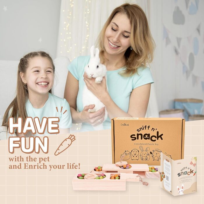 Інтерактивна дерев'яна іграшка для кролика Sniff n' Snack – іграшка-головоломка для ласощів, підходить для шиншил і морських свинок