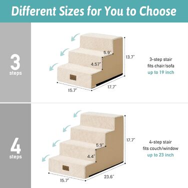 Сходинка для собак маленьких порід, 3 сходинки, знімний чохол, 60x5x5 см (бежевий), 40x45x35 см