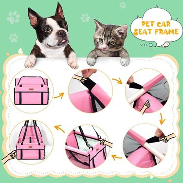Автокрісло для собак - рожеве, з ременями безпеки, водонепроникне, для маленьких собак, підходить для заднього та переднього сидіння