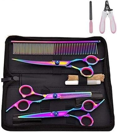 Набір ножиць для собак, професійний набір для грумінгу собак та котів, вигнутий гребінець