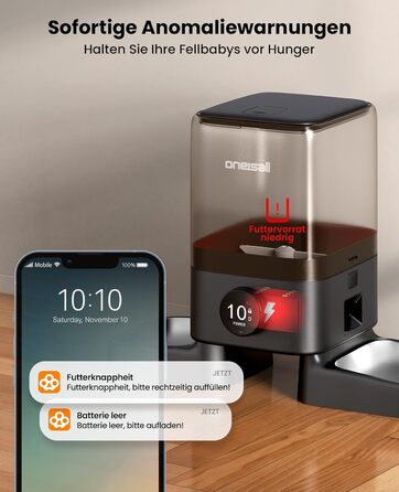 Автоматичний годівниця для котів Oneisall 5L з двома мисками, керування через додаток, Wi-Fi, PF10DAE