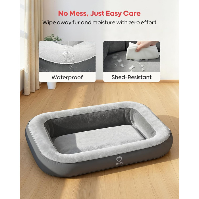 Надувне ліжко для собак QPAU з бортиками, миється, для подорожей, кемпінгу та дому, водонепроникне, з насосом та сумкою, для маленьких, середніх та великих собак (M)