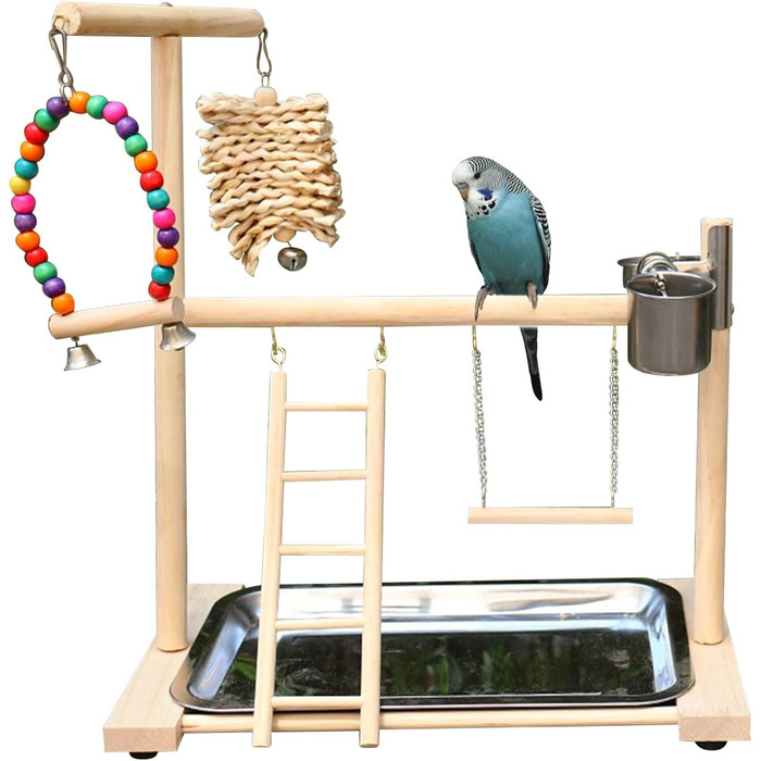 Ігровий комплекс Vogel Spielplatz для хвилястих попугаїв, з нержавіючою чашкою-годівницею, драбиною та підсідалом