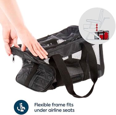 Транспортна сумка для собак та котів Sherpa Deluxe, розмір L, чорна, схвалена авіаперевізниками, м'які стінки, 48 x 30 x 29 см